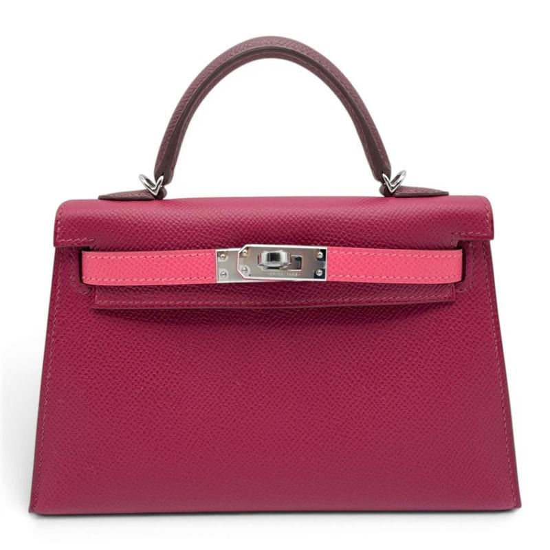 エルメス ミニケリー2 トリコロール ルビー/ローズアザレ/ルージュアッシュ エプソン シルバー金具 W刻印