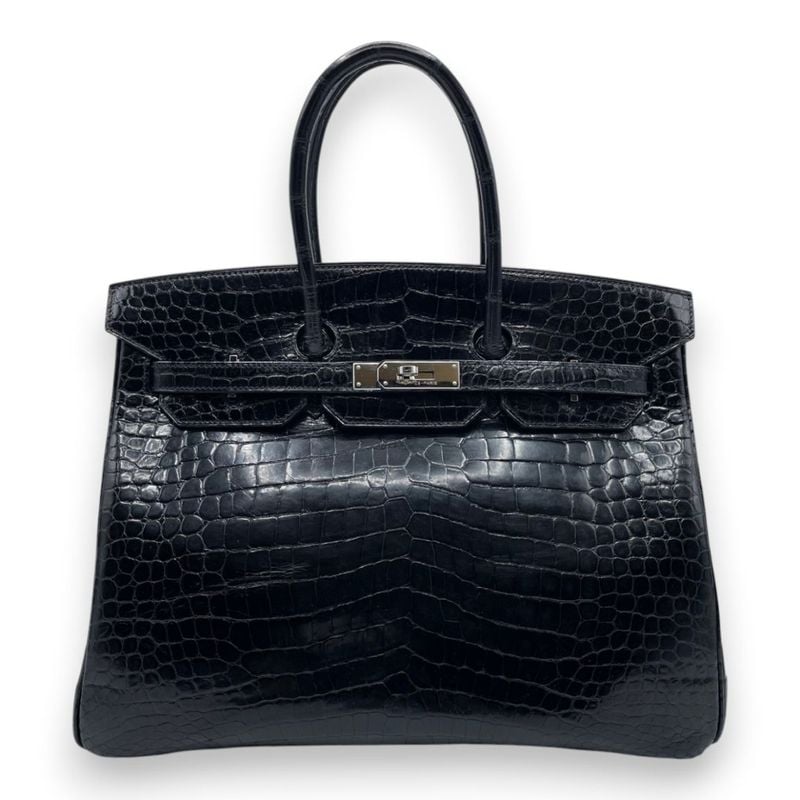 エルメス バーキン 35 ノワール クロコダイル シルバー金具 □Q刻印