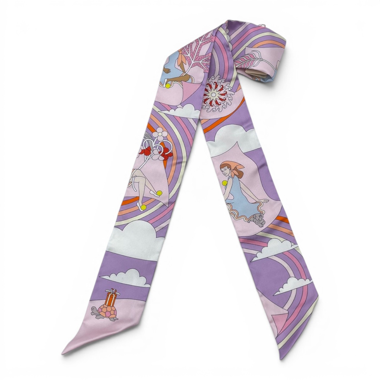 美品✨HERMES エルメス 空飛ぶカレ Carres Volants ツイリー エルメス ツイリー 空飛ぶカレ Carr??s Volants リラ/ローズペール