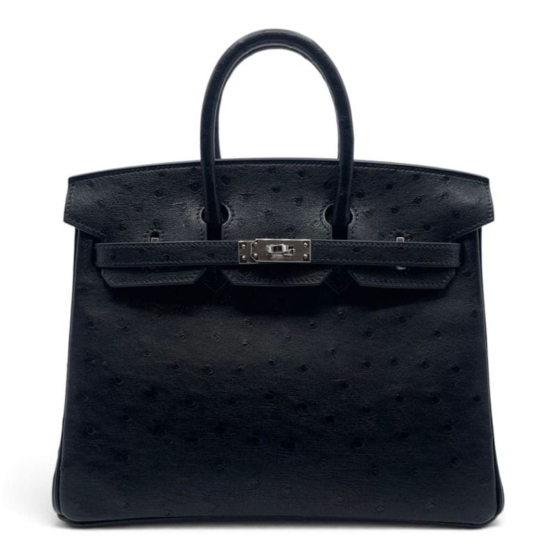 エルメス バーキン 25 ノワール オーストリッチ シルバー金具 G刻印