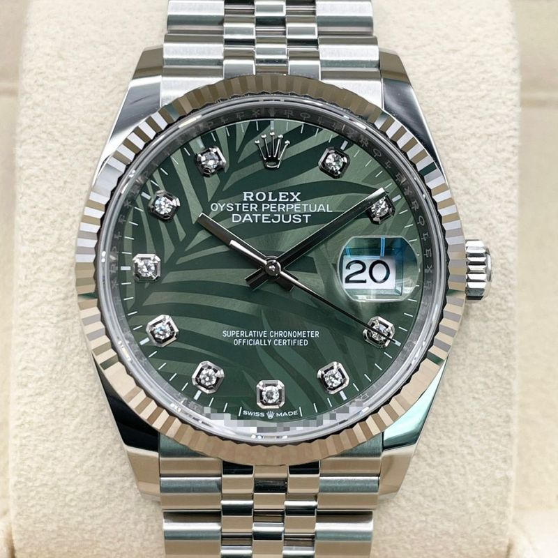 ロレックス デイトジャスト 126234G オリーブグリーンパームモチーフ ジュビリーブレスレット 36mm
