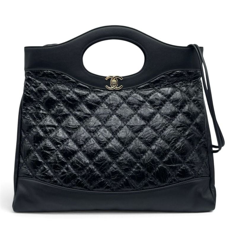 シャネル CHANEL31 W40 ブラック クランプルカーフレザー ゴールド金具