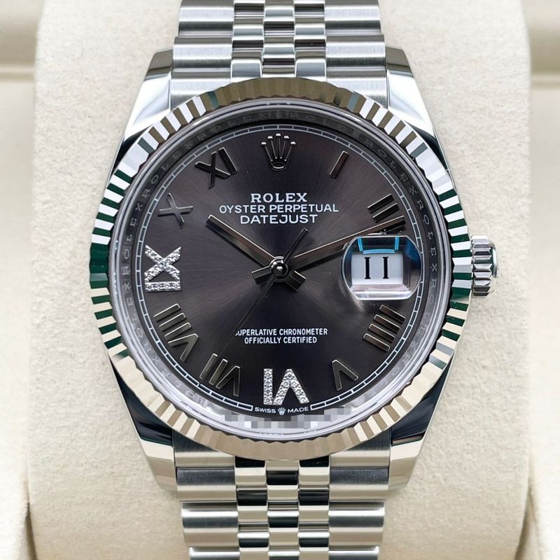 ロレックス デイトジャスト 126234 ダークグレー Ⅵ・Ⅸダイヤモンド入り ジュビリーブレス 36mm
