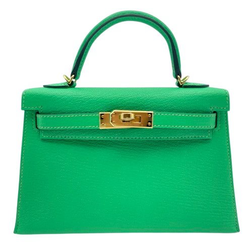 新品未使用　エルメス　パリステーション　レア　グリーン エルメス ミニケリー ヴェールコミック シェーブル ゴールド金具 B刻印