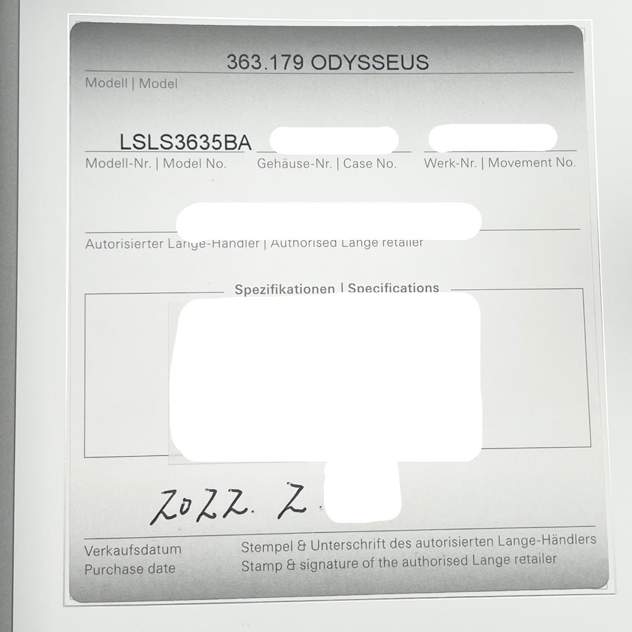 A.ランゲ＆ゾーネ オデュッセウス 363.179 ダークブルー ステンレススチール 40.5mm