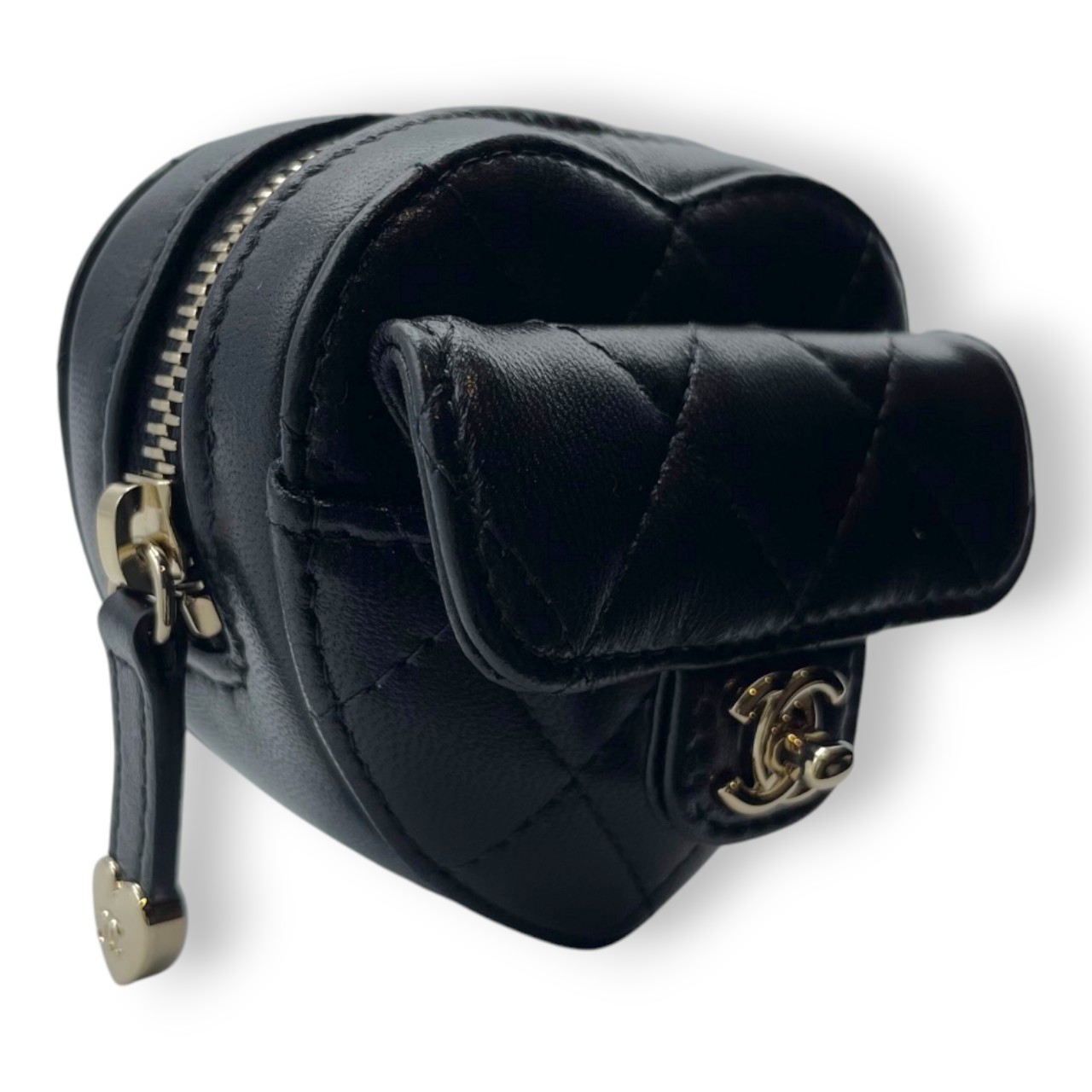 シャネル ミニハート バッグチャーム ブラック ラムスキン ゴールド