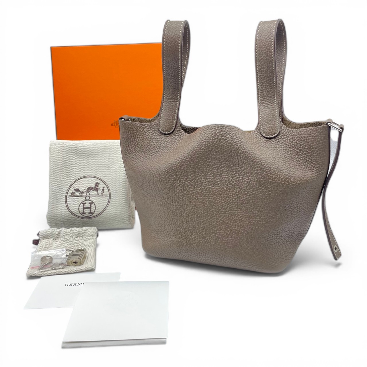 エルメス ピコタンロック PM エトゥープ トリヨンクレマンス シルバー金具 Y刻印