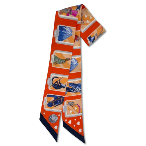 エルメス ツイリー Hermes Story オレンジ/ブルー/ピンク シルク100％