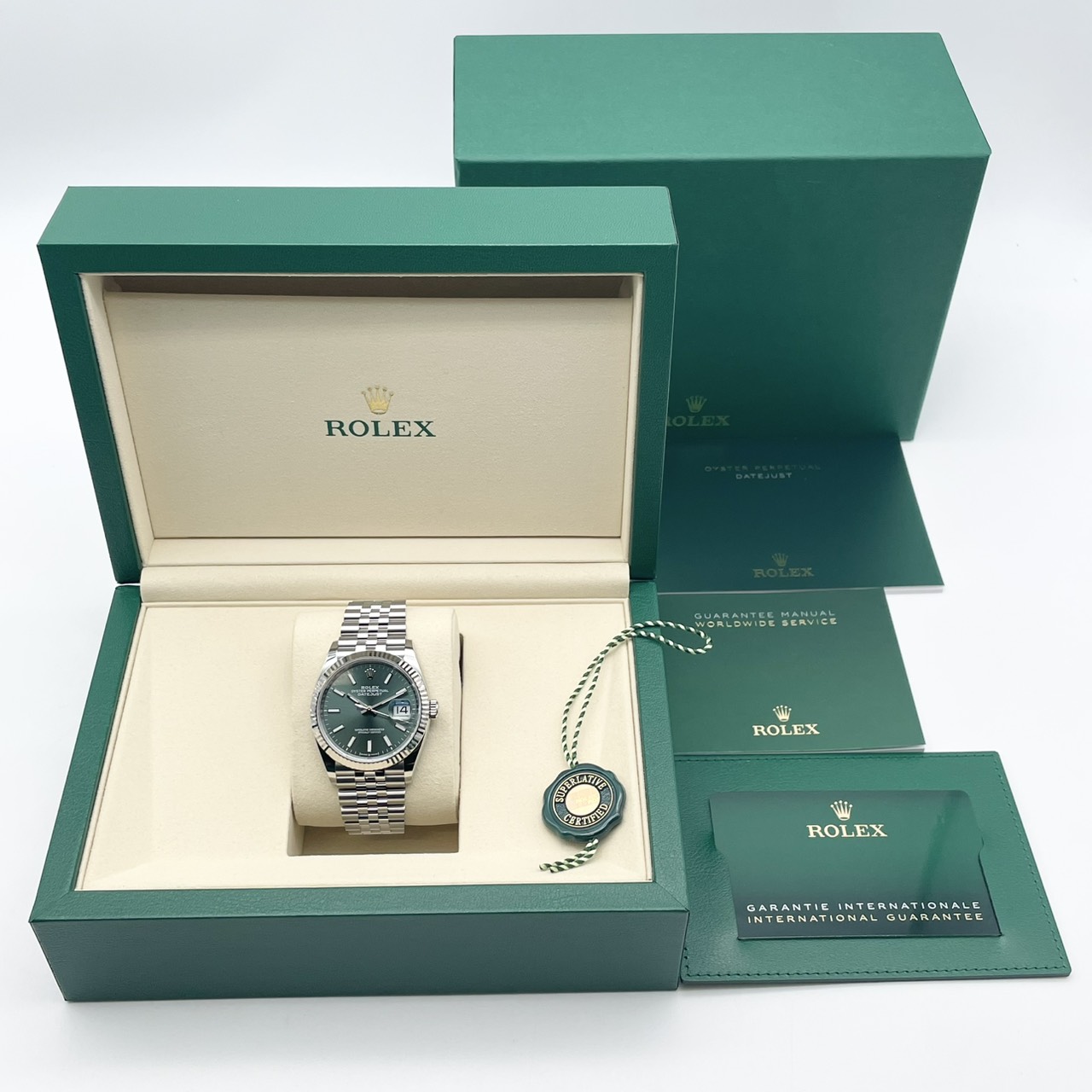 【25年11月ギャラ！】ロレックス デイトジャスト 126234 ミントグリーン ジュビリーブレス 36mm