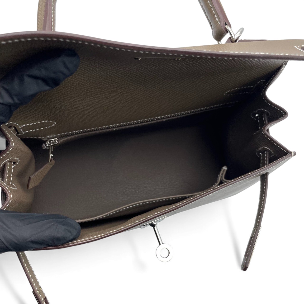 エルメス ケリー 25 エトゥープ エプソン シルバー金具 D刻印