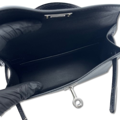 【現金特価】エルメス ミニケリー2 ノワール マダム/リザード シルバー金具 W刻印