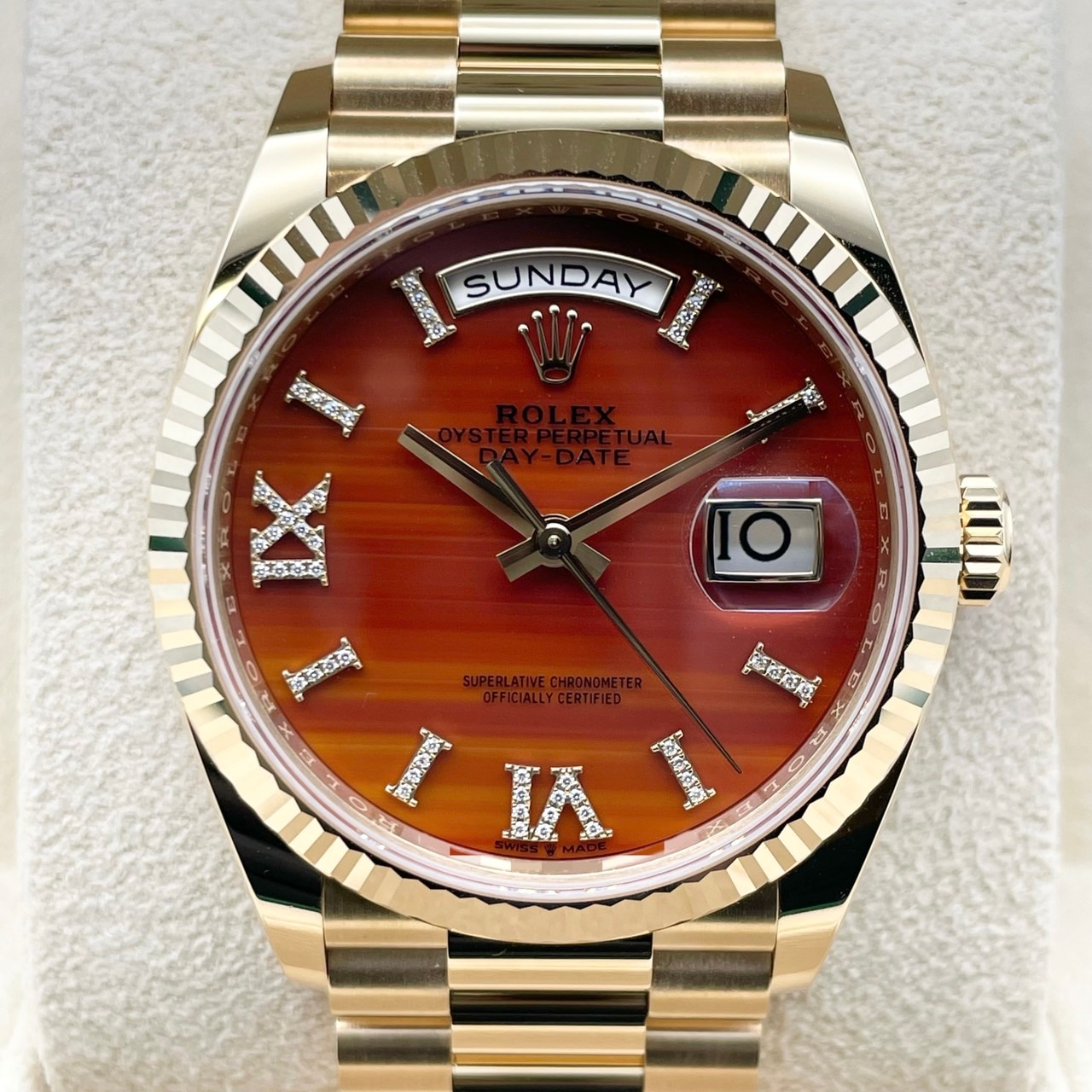 ロレックス デイデイト 128238A カーネリアン  インデックスダイヤ プレジデントブレスレット 36mm