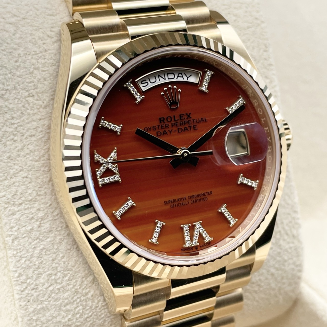 ロレックス デイデイト 128238A カーネリアン  インデックスダイヤ プレジデントブレスレット 36mm