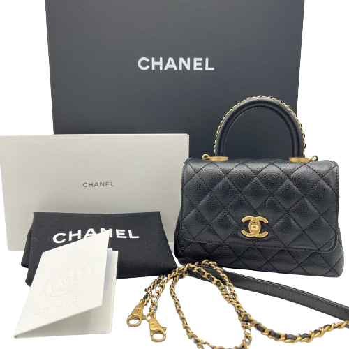 シャネル ココハンドル  ブラック系  キャビアスキン　