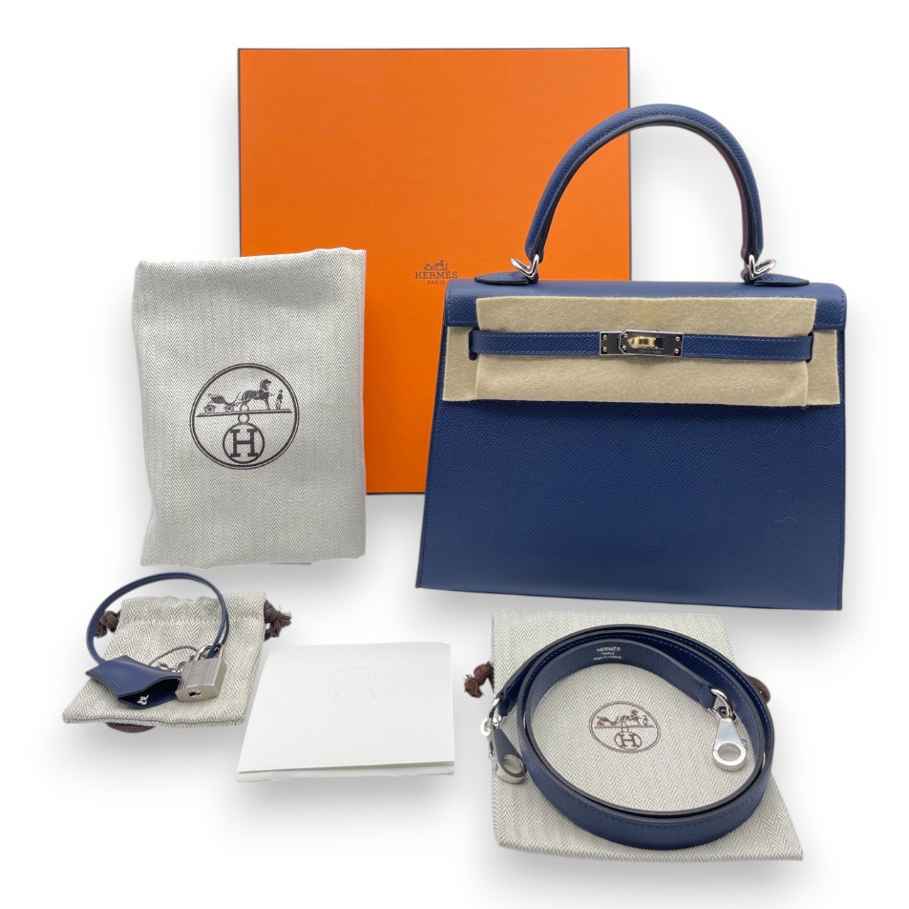 エルメス ケリー 25 セリエ ブルーネイビー エプソン エレクトラム金具 K刻印