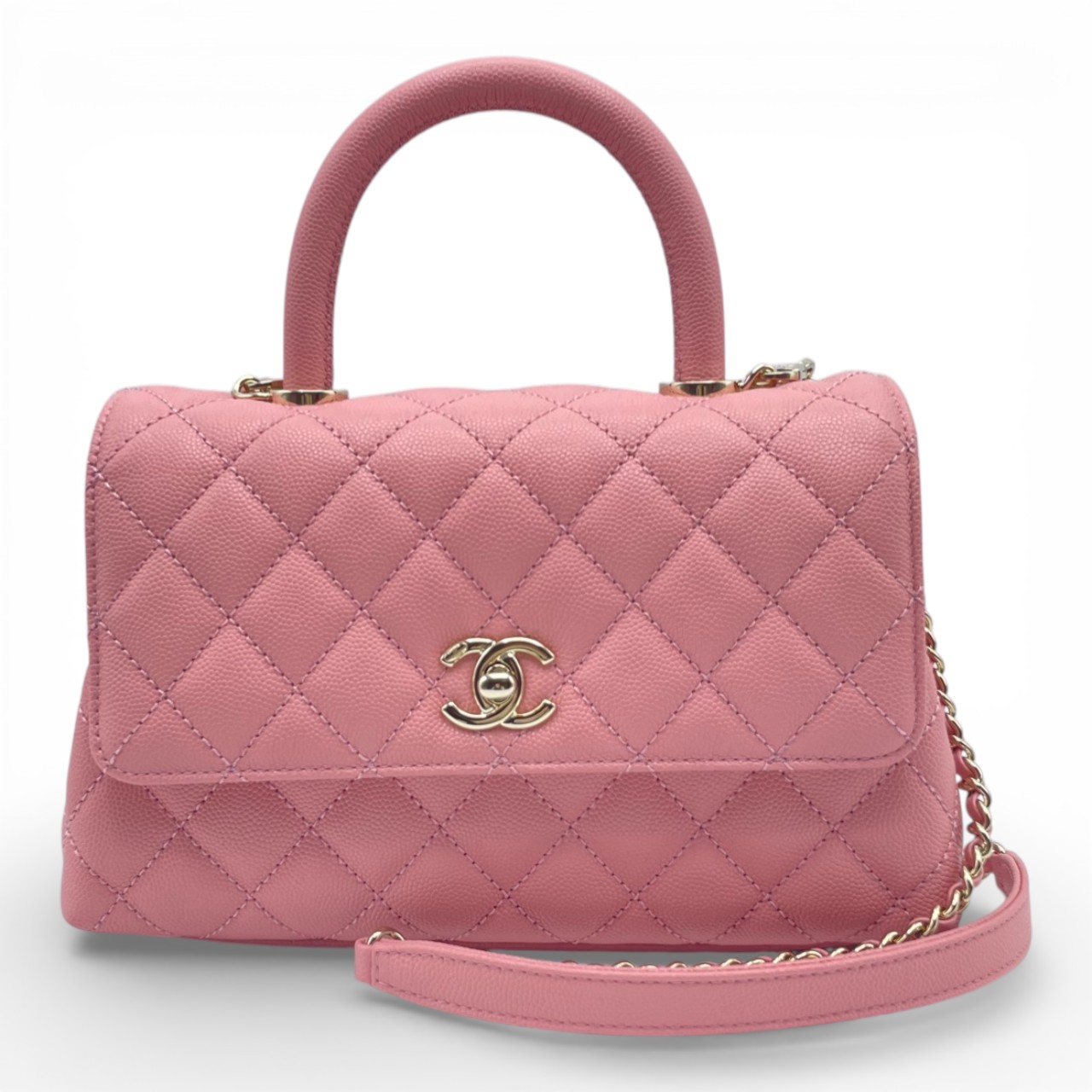 シャネル ココハンドル W24 ピンク キャビアスキン ゴールド金具