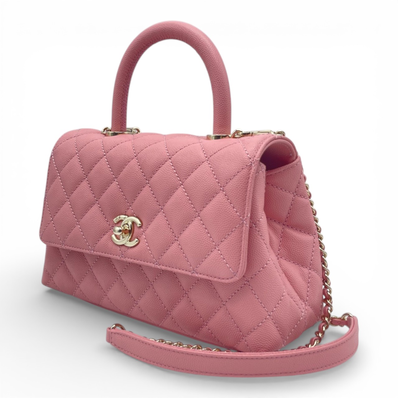 シャネル ココハンドル W24 ピンク キャビアスキン ゴールド金具