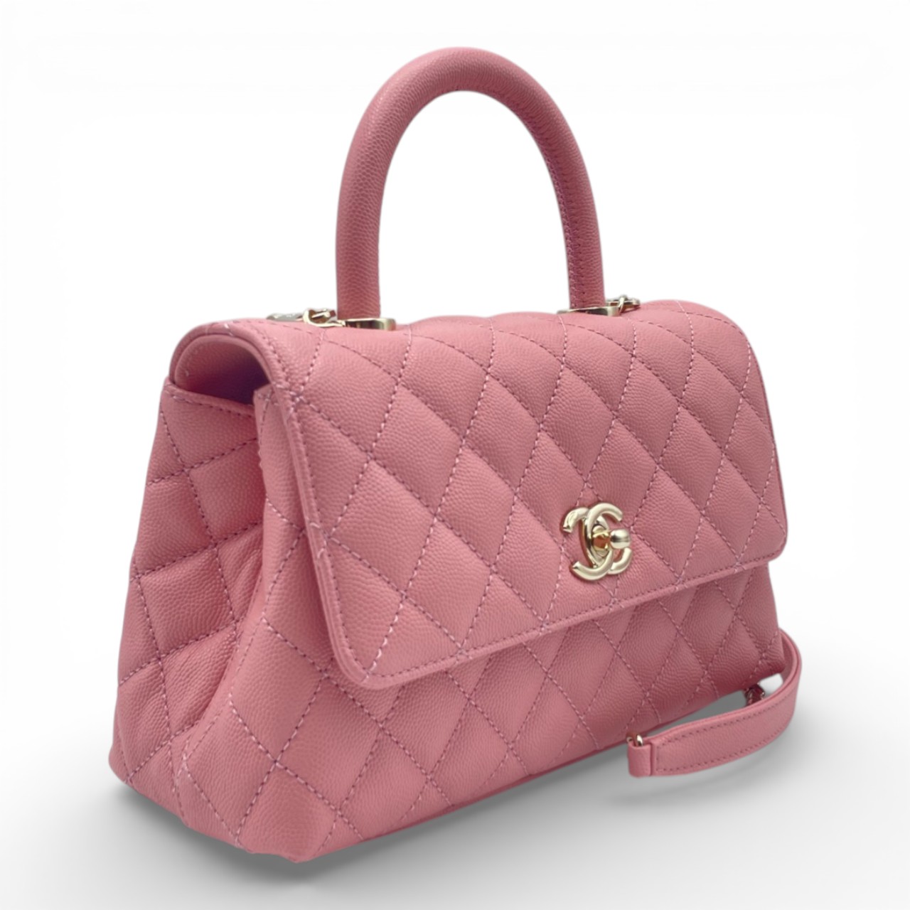 シャネル ココハンドル W24 ピンク キャビアスキン ゴールド金具