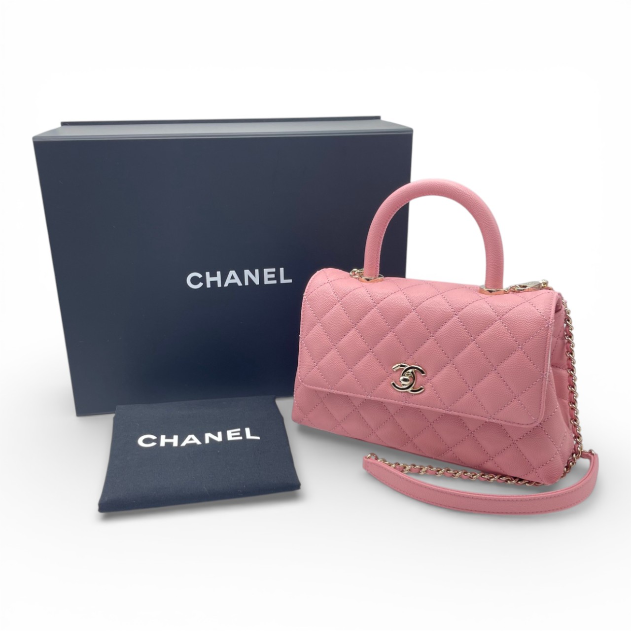 シャネル ココハンドル W24 ピンク キャビアスキン ゴールド金具
