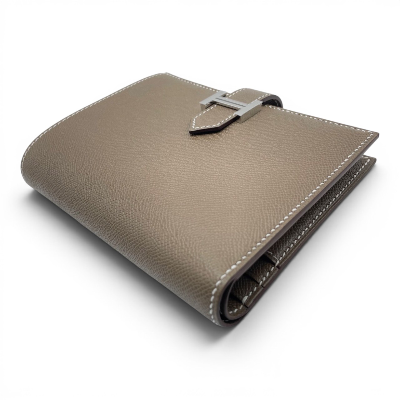 HERMES べアンコンパクト エトゥープ シルバー金具 W刻印 エルメス べアンコンパクト エトゥープ エプソン シルバー金具 G刻印