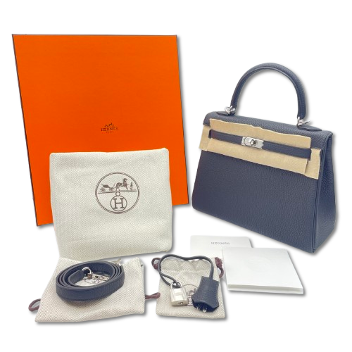 エルメス ケリー 25 ノワール トゴ シルバー金具 W刻印