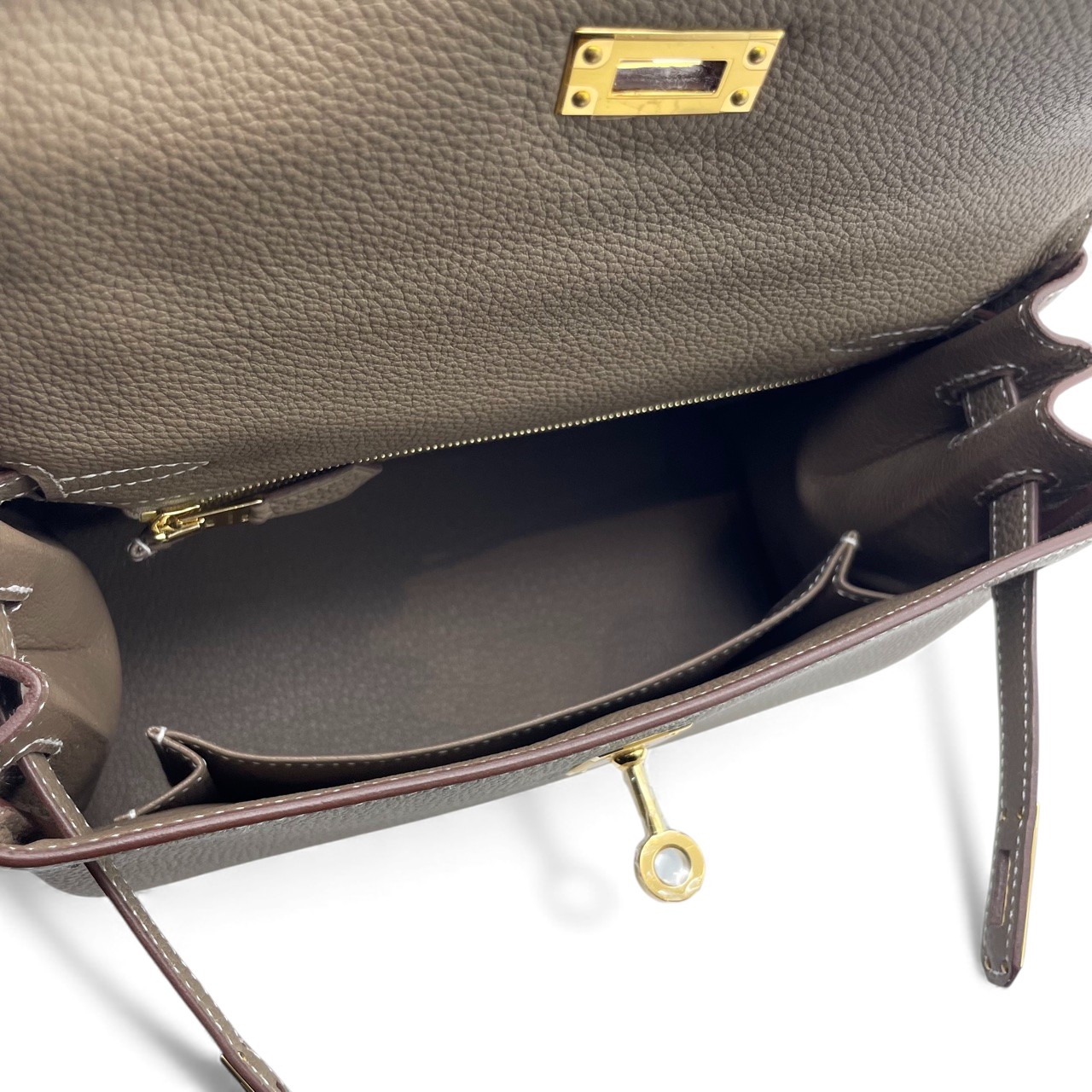 エルメス ケリー 25 エトゥープ トゴ ゴールド金具 K刻印