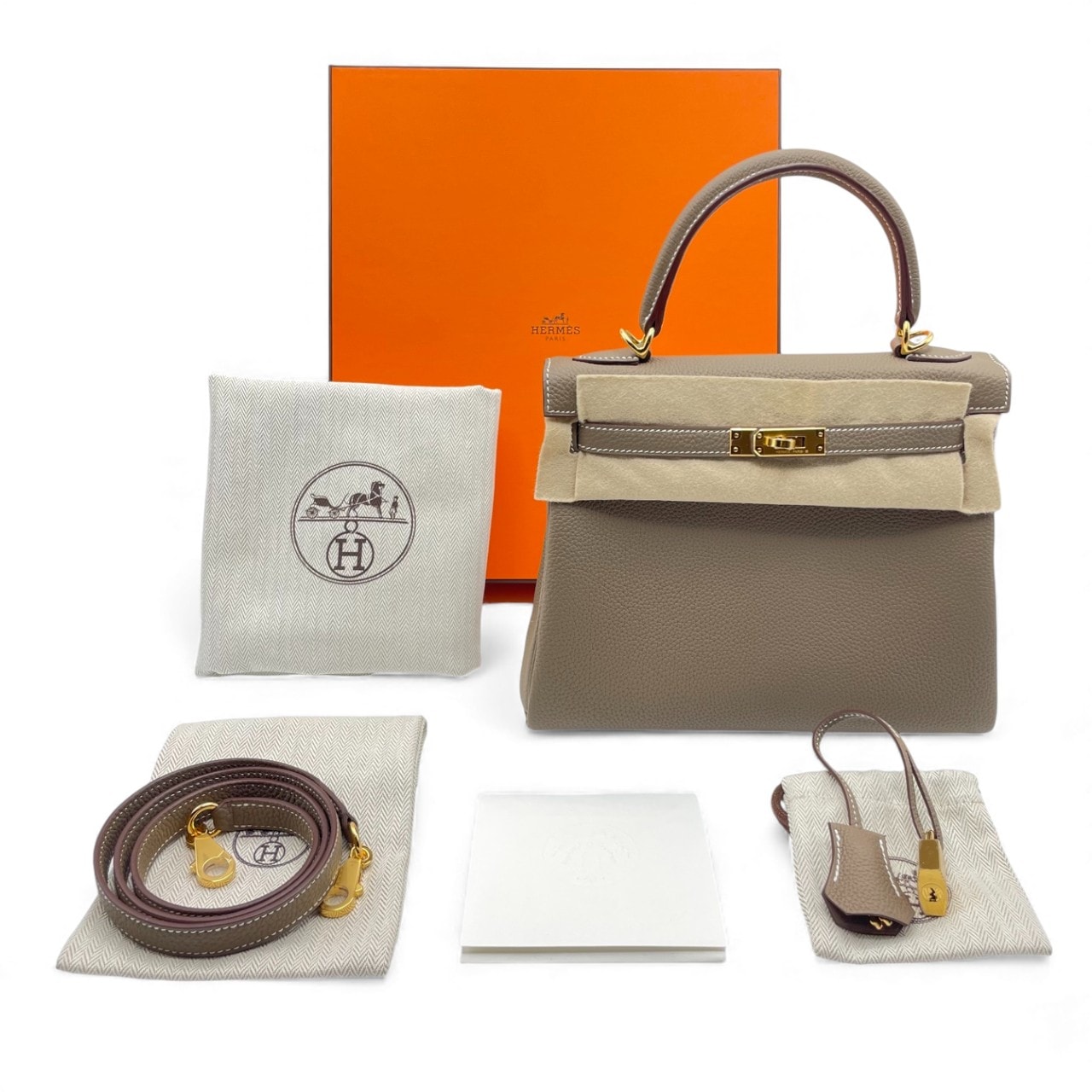 エルメス ケリー 25 エトゥープ トゴ ゴールド金具 K刻印