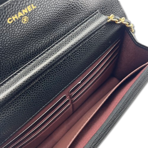 シャネル チェーンウォレット ブラック キャビアスキン ゴールド金具