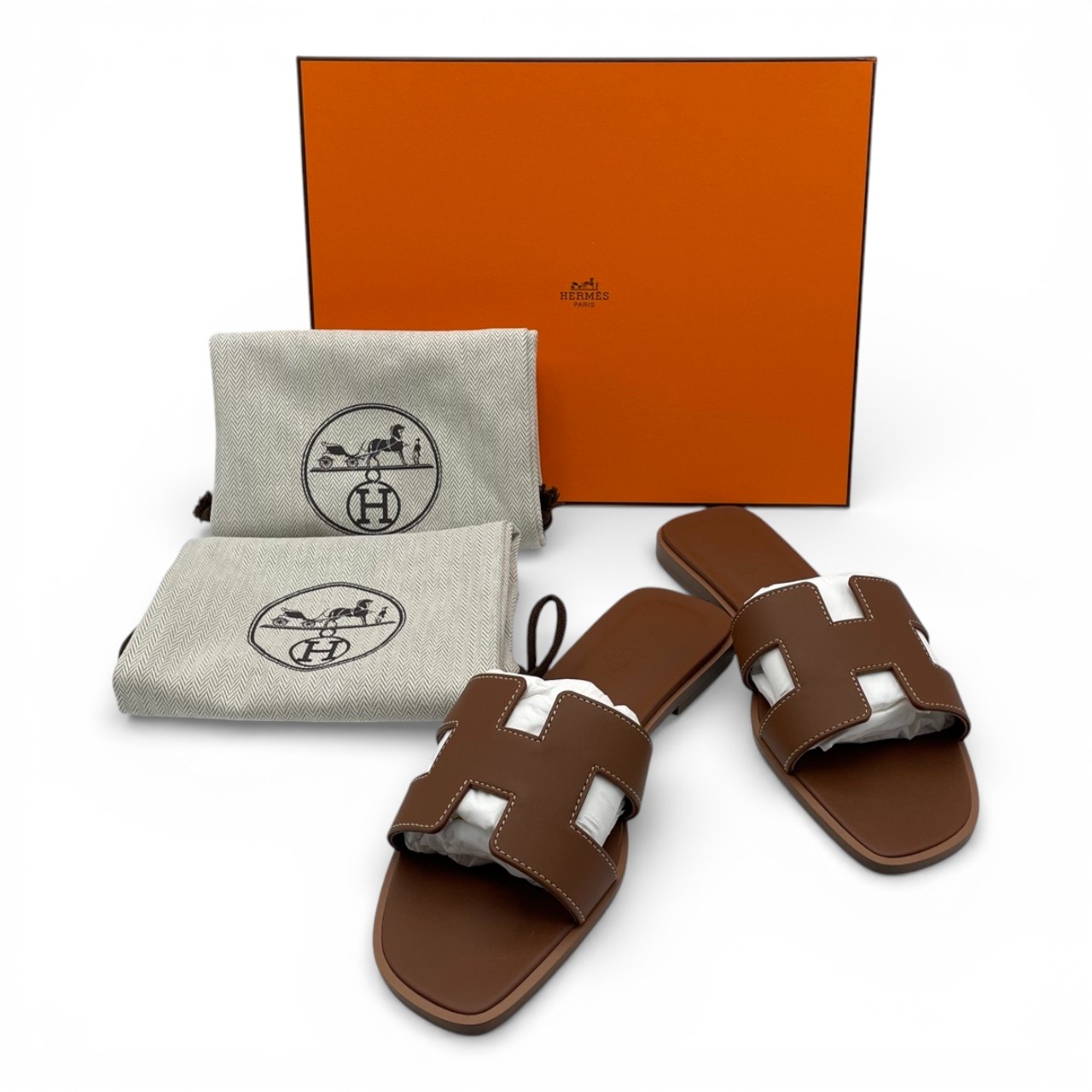 エルメス オラン サンダル 37 ゴールド ボックスカーフ 23cm