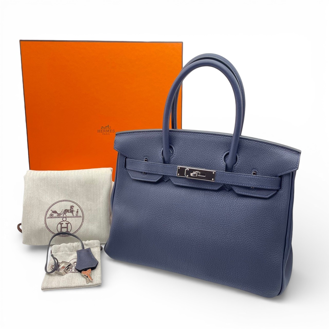 エルメス バーキン 30 ブルーニュイ トゴ シルバー金具 C刻印
