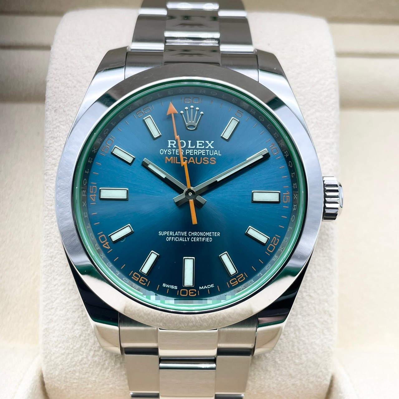 ロレックス ミルガウス 116400GV Zブルー オイスターブレス 40mm