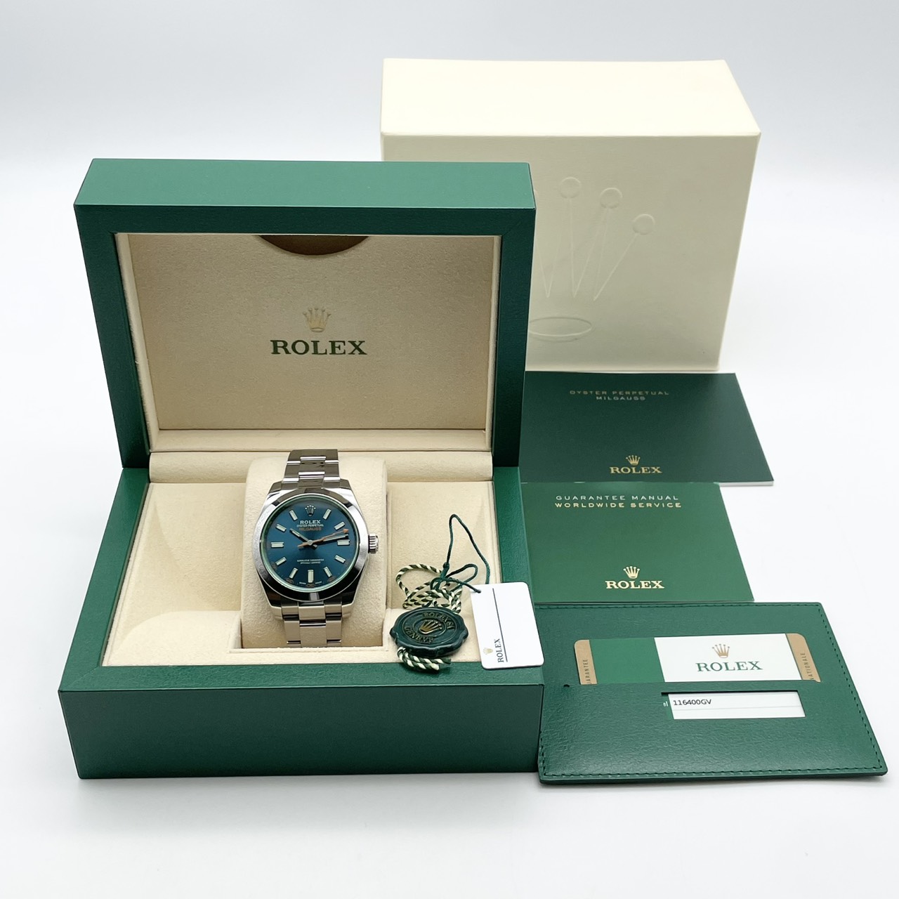 ロレックス ミルガウス 116400GV Zブルー オイスターブレス 40mm