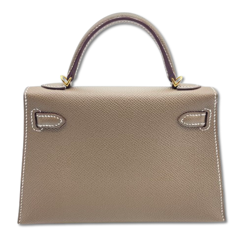 HERMES ケリーポケットコンパクト エトゥープ　ゴールド金具　エプソン エルメス ケリーポケットコンパクト ヴォーエプソン コイン