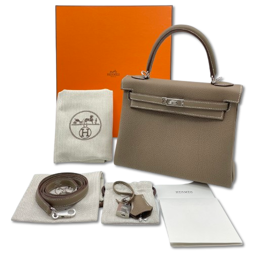 エルメス ケリー 25 エトゥープ トゴ シルバー金具 W刻印