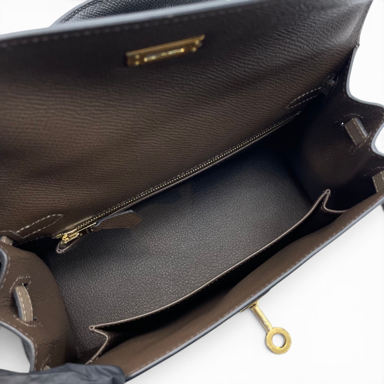 エルメス ケリー 25 トリコロール エコルセ/ノワール/エトゥープ エプソン ゴールド金具 B刻印