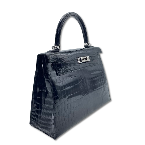 エルメス ケリー 25 ノワール アリゲーター シャイン シルバー金具 W刻印