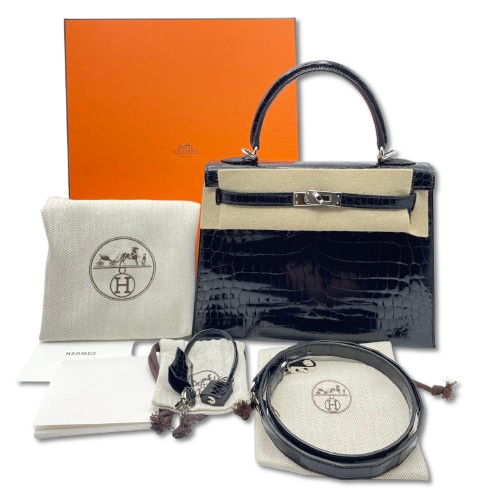 エルメス ケリー 25 ノワール アリゲーター シャイン シルバー金具 W刻印