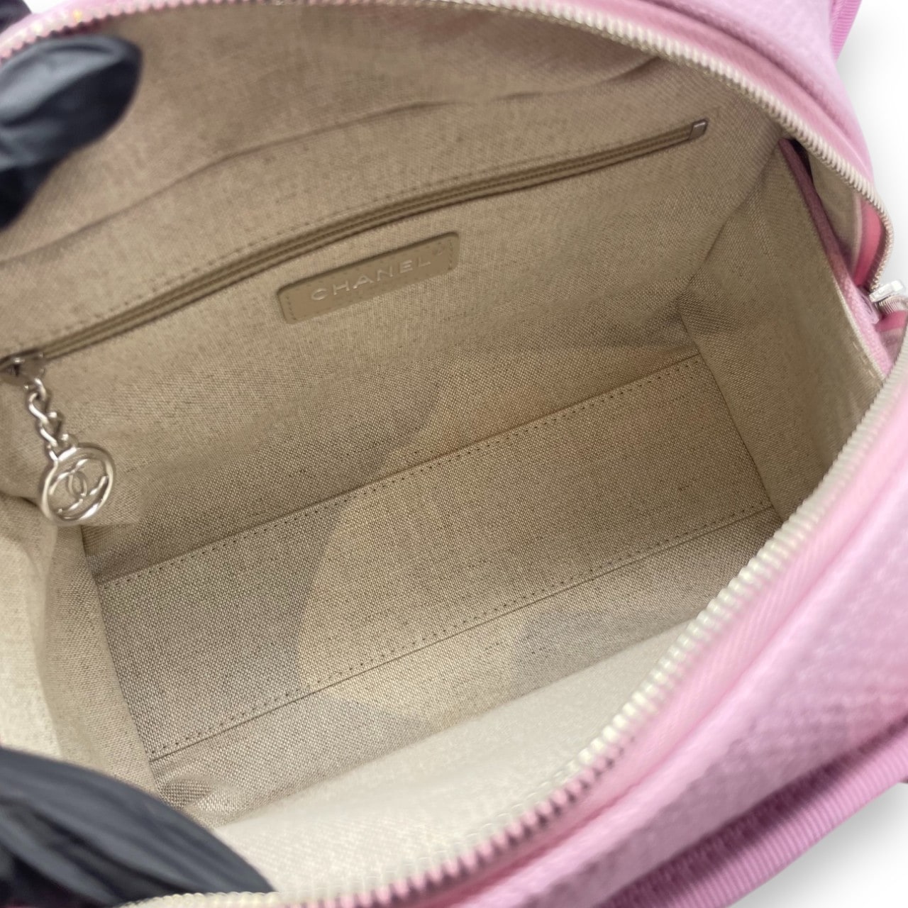シャネル ドーヴィル ボーリングバッグ A92749 ピンク キャンバス シルバー金具