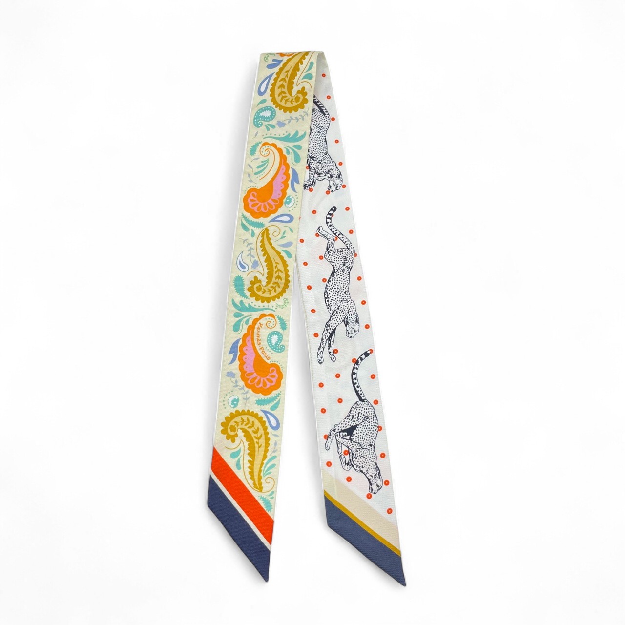 エルメス ツイリー チータ バンダナ ジョーヌスフル/オレンジ/グリーン シルク100%