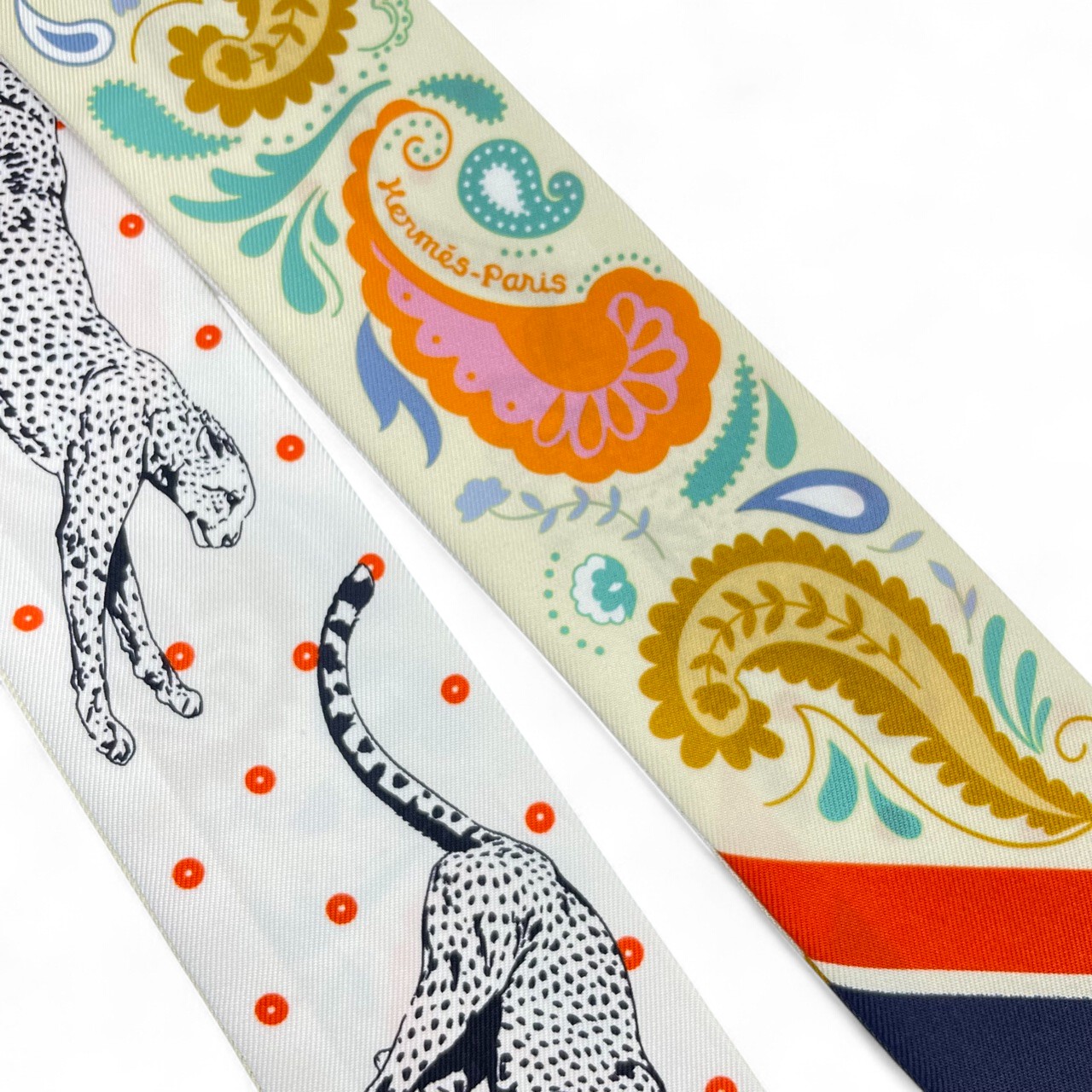 エルメス ツイリー チータ バンダナ ジョーヌスフル/オレンジ/グリーン シルク100%