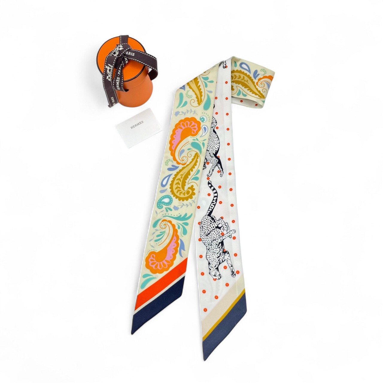 エルメス ツイリー チータ バンダナ ジョーヌスフル/オレンジ/グリーン シルク100%