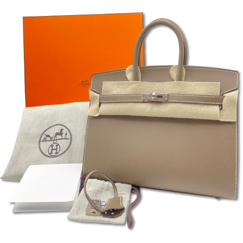 エルメス バーキン 25 セリエ エトゥープ エプソン シルバー金具 W刻印