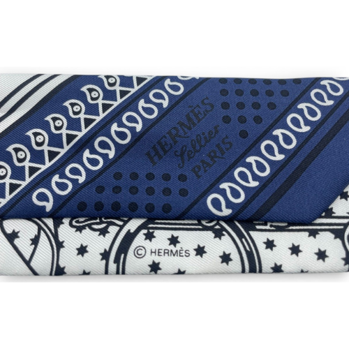 エルメス ツイリー エプロン・ドール ブラン/ネイビー シルク100