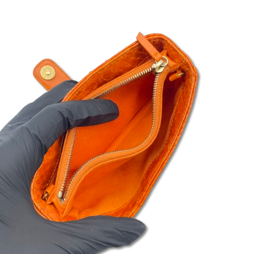 シャネル ミニウォレット オレンジ パイソン ゴールド金具