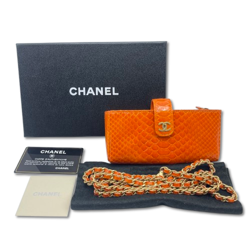 シャネル ミニウォレット オレンジ パイソン ゴールド金具