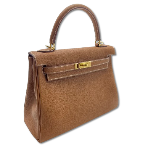 美品 HERMES ケリー ハンドバッグ 茶色 レザー エルメス ケリー 25 ゴールド トゴ ゴールド金具 W刻印