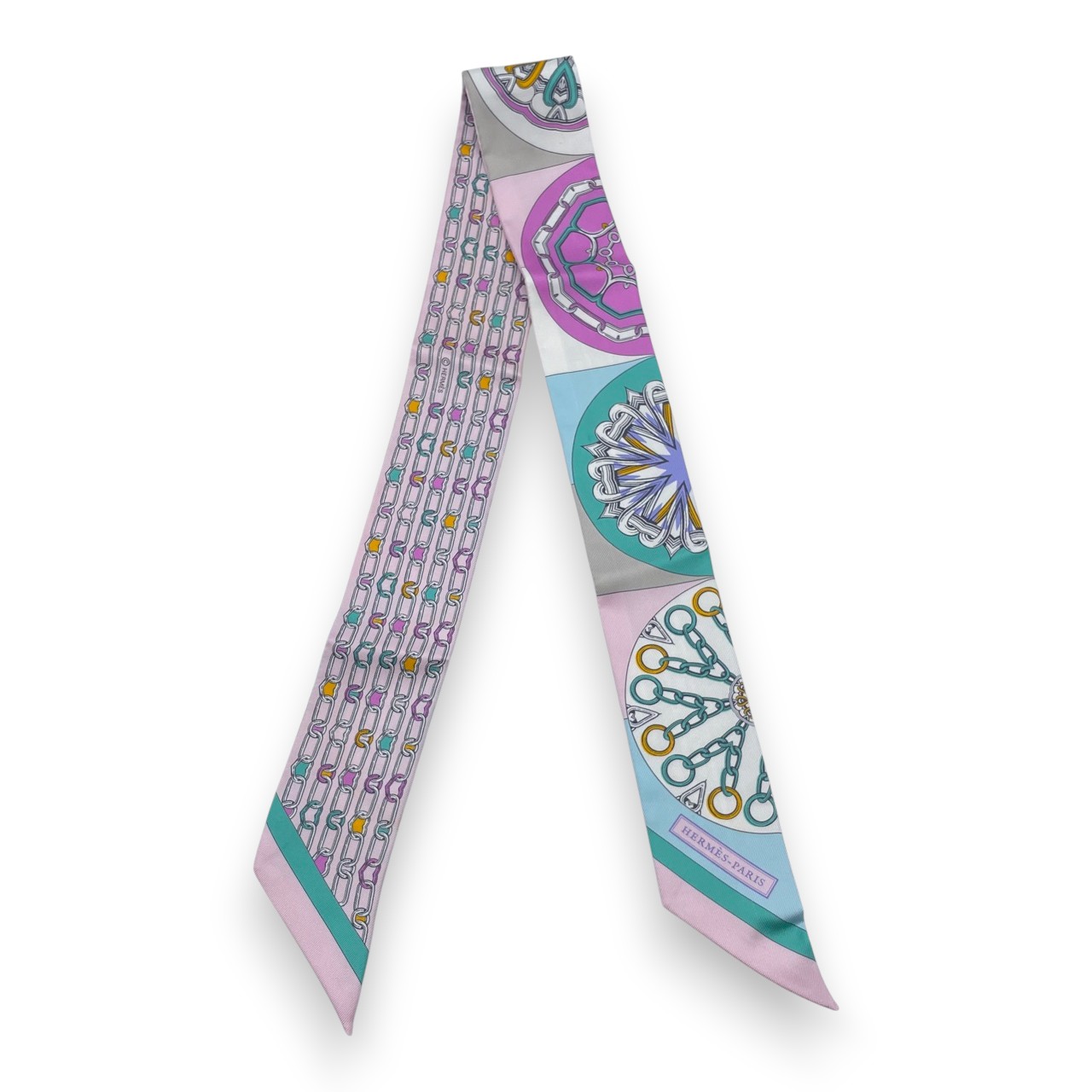 エルメス ツイリー カレイドスコープ・エフェクト ピンク/ターコイズ/マルチカラー シルク100％