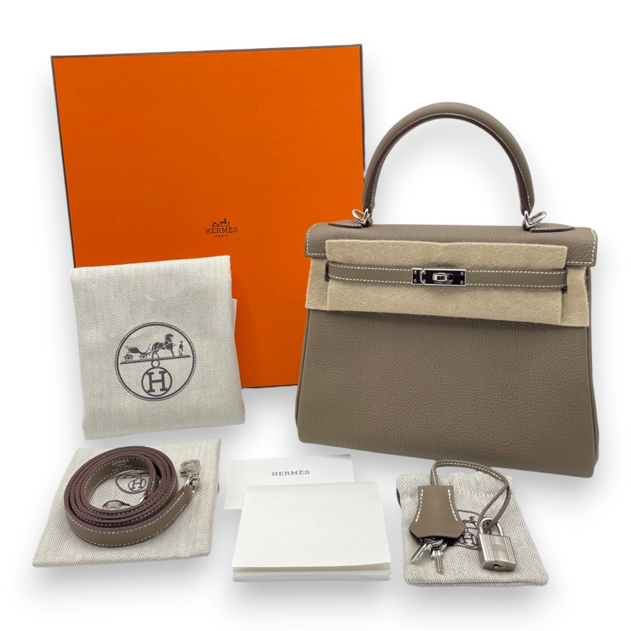 【現金特価】エルメス ケリー 25 エトゥープ トゴ シルバー金具 K刻印