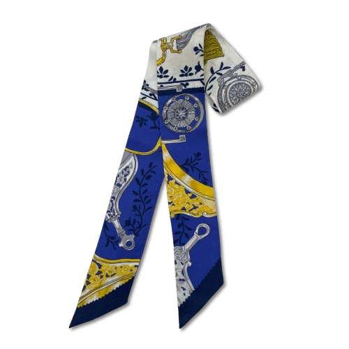 エルメス ツイリー 鐙 リミックス/Etriers Remix マリン/ホワイト シルク100％