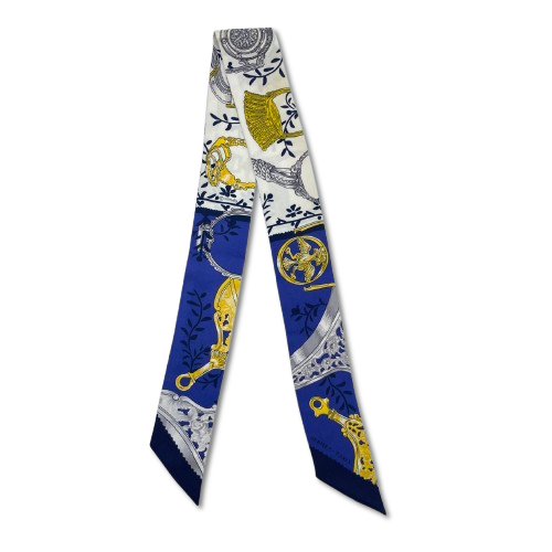 エルメス ツイリー 鐙 リミックス/Etriers Remix マリン/ホワイト シルク100％